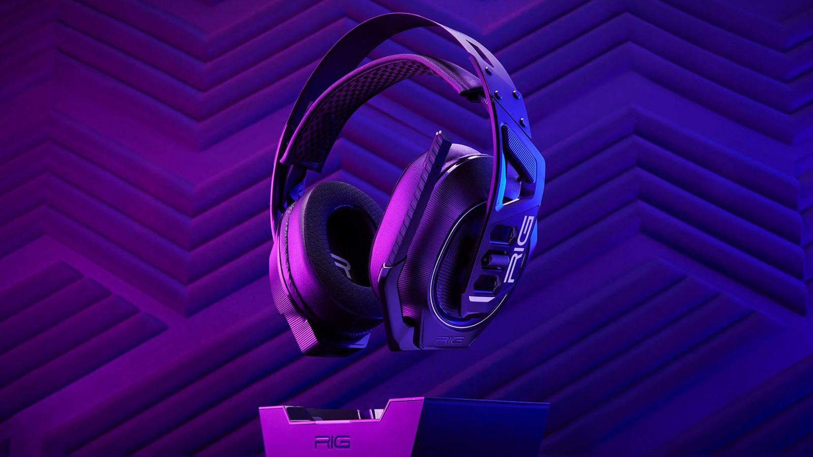 RIG headset campaign still lit in purple